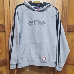 Vintage 90's/Y2K Tommy Hilfiger Classic Gray Sweatshirt with Black Stripes